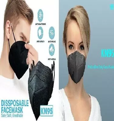 3-1000 Black KN95 Face Mask Disposable 5 Layer C.E Approval FFP2 Safety In Stock • $7.08