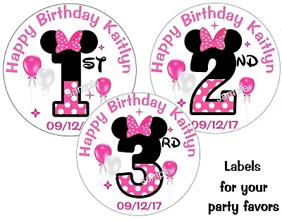 Minnie Mouse Birthday Party Favors Stickers Labels 1st 2nd 3rd 4th 5th  PINK • $6.99