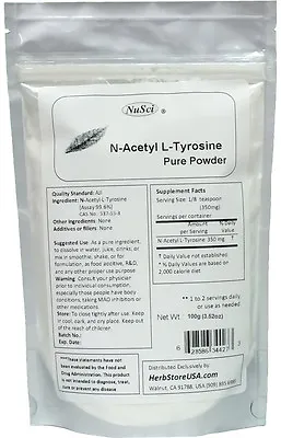 NuSci N-Acetyl L-Tyrosine Powder 100g (3.52oz) Bioavailable Alertness Muscle  • $12.95