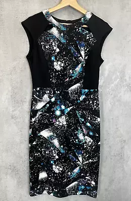 M&S Collection Galaxy Dress 12 Black Blue Constellation Space Wiggle Cut Out • £18.99