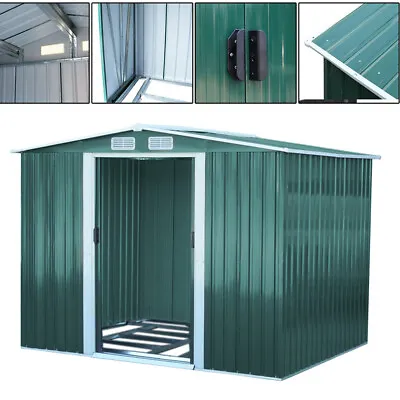 Metal Garden Shed 8 X 8 FT Storage Box Tool House Apex Roof With Free Foundation • £309.99