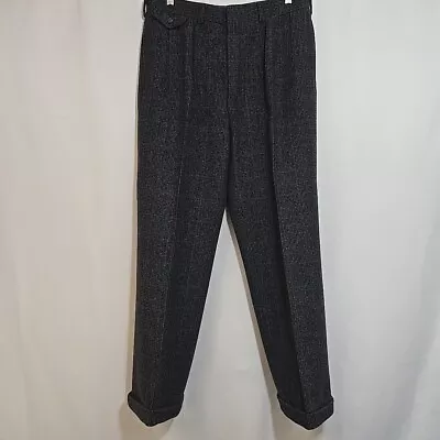 VTG Polo Ralph Lauren Mens 32/31 Thick Tweed Wool Pants Windowpane Plaid Gray • $149.90