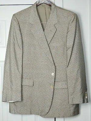 VTG ALAN LEBOW Golden Brown & Silver Silk 2 Btn Patterned Smoking Jacket 44R   • $49.99