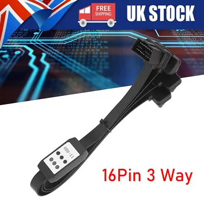 1 To 3 OBD2 Extension Cable Splitter 16Pin 3 Way OBDII OBD2 Connector Cord • £16.98