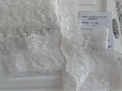 5 MTR PRETTY EMBOIDERED TULLE LACE COTTON TRIMMING IVORY SEWING WEDDING 40mm LOT • £5.50