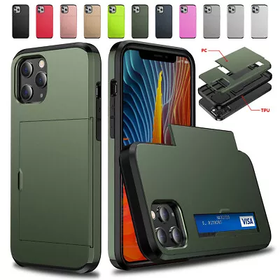 $4.30 • Buy For IPhone 13 12 11 Pro Max Mini XS XR Shockproof Card Holder Wallet Cover Case