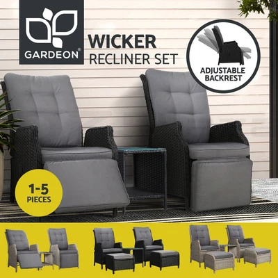 $537.95 • Buy Gardeon Recliner Chairs Sun Lounge Outdoor Furniture Wicker Sofa Patio Garden