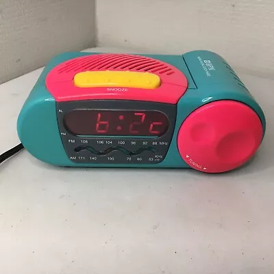 GPX Digital Alarm Clock AM/FM Radio Vintage 90s D400cal Pink Teal Yellow Tested • $18.95