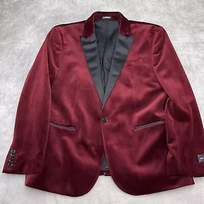 Express Blazer Men 44S Burgundy Velvet Slim Fit Tuxedo Smoking Jacket Formal NWT • $95.97