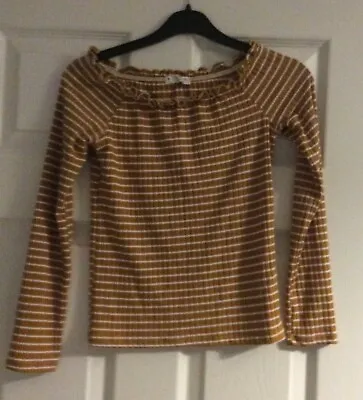 Girls Off The Shoulder Mustard Top Size 13 Years • £1