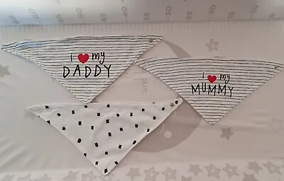 Bibs Set Of 3 I Love My Mummy / Daddy / Spotted. Excellent Condition Newborn  • £1.99