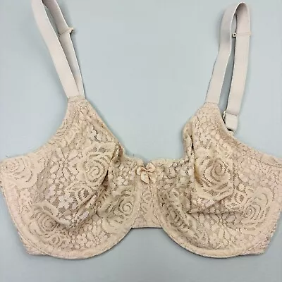 Wacoal Halo Lace Bra 32DDD Underwire Nude Tan Unlined J-Hook Adjustable 851205 • $21