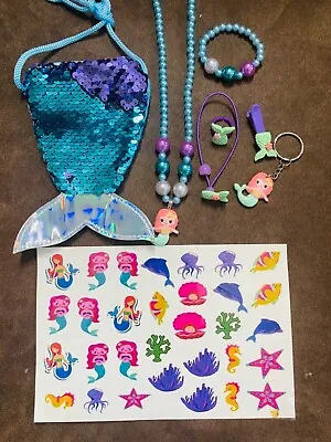 $9.99 • Buy 8pc Mermaid Necklace Earrings Hand Bag Bracelet Set Jewelry Girls Little Kids