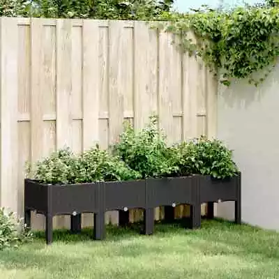 Garden Planter With Legs Outdoor Flower Pot Box Black PP VidaXL • £76.99