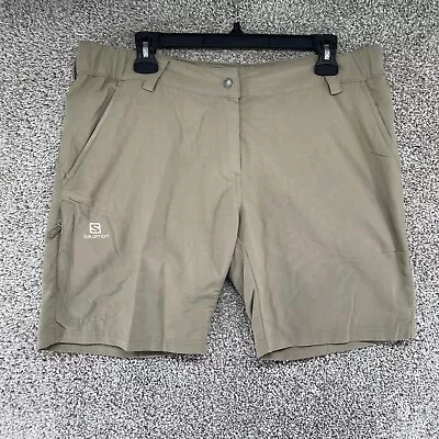 Salomon Shorts Womens Size 12 Khaki 8” Inseam Zipper Pocket Advanced Skin Nylon • £5.46