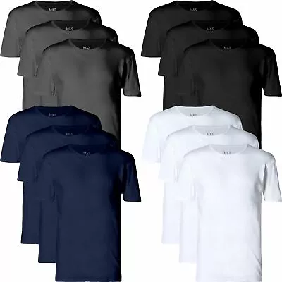 M&S 3 Pack Vest Plain T Shirt Round Neck Stretch Cotton Relaxed Fit Underwear • £11.99