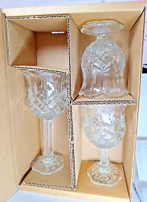 Vintage Home Interiors Tulip Cup Stem Votive Glass Candle Holder Set Of 3 NIB • $27.99