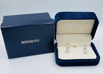 Mikimoto 18k White Gold Akoya Pearl & Diamond Dangle Earrings • $950