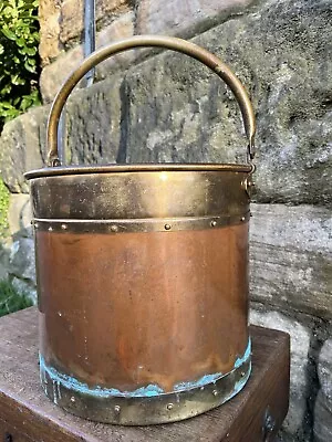 VINTAGE Copper And Brass Coal Bucket Or Scuttle - Antique Planter Log Storage • £55