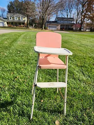 AMSCO DOLL-E-HICHAIR VINTAGE  PINK  Doll High Chair 1950s Metal Toy LARGE  • $29.99