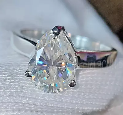 2.30 Ct Certified Pear Cut White Diamond Solitaire Ring 925 Silver-VIDEO • $49.99