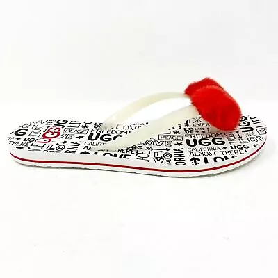 UGG Simi Fluff Manifesto White Red Womens Flip Flop Sandals 1101562 JSM • $29.95