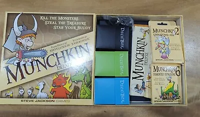 Munchkin Deluxe +Munchkin 2 Unnatural Axe +Munchkin 6 Demented Dungeons Sleeved • $75