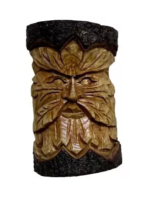 £9.29 • Buy Hand Carved Wooden Green Man  15cm Wall Plaque Log Statue Half Log .