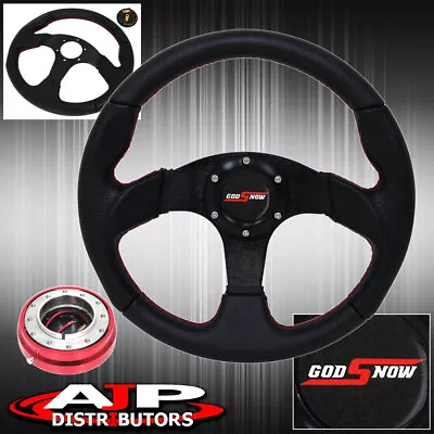 Universal Black Pvc Leather Steering Wheel + Thin Red Quick Release + Godsnow • $50.99
