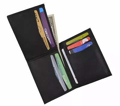 Marshal Mens Genuine Leather L Fold Card And ID Unique Shape Bifold Wallet BK • $12.99