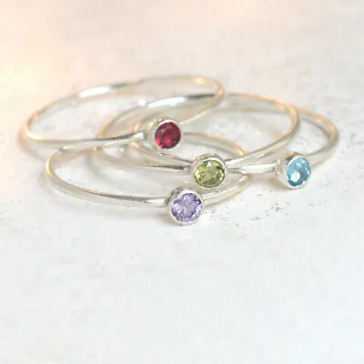 925 Sterling Silver One Stackable Birthstone Gemstone Ring Band Multi Stone • $12.45