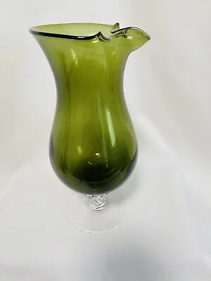 MCM Empoli Glass Italy Dark Olive Green No Handle Pitcher Ice Lip 1950's 10  T  • $22.99