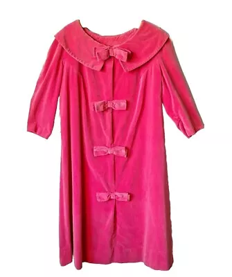 RARE Vtg 50s/60s Bubblegum Pink Velvet Trapeze Dress Midi Women Size L Pull Over • $89.99