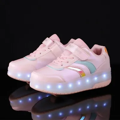 Kids USB Charging LED Shoes Roller Skate Shoes  Light Wheels Sneakers Girls Boys • $53.77