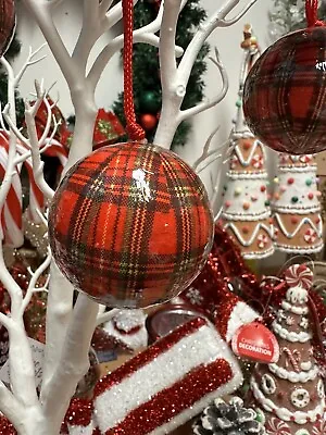 Christmas Tartan Papier Mache Tree Bauble Decorations Set Of Two • £6