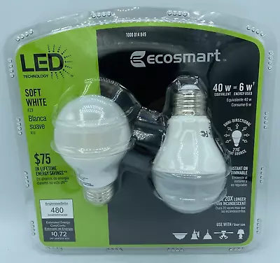 Ecosmart A19 2700K LED Bulb 6 Watt Omni-Directional Dimmable Soft White 2 Pack • $5.99