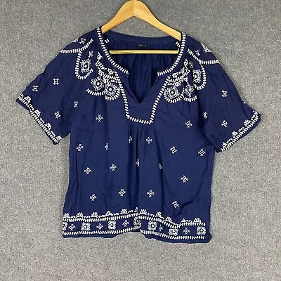$14.96 • Buy Oysho Blouse Womens Large Blue White T Shirt Top Embroidered Boho Ladies