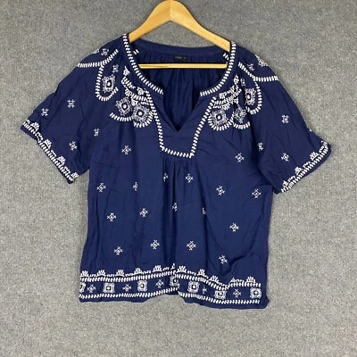 $14.96 • Buy Oysho Blouse Womens Large Blue White T Shirt Top Embroidered Boho Ladies