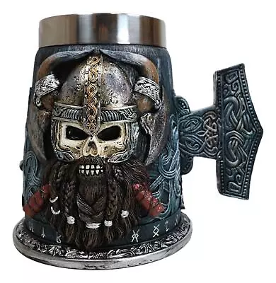 Gothic Viking Horned Warrior Danegeld Skull Tankard Mug 20oz With Hammer Handle • $39.99