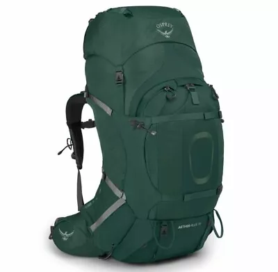 Osprey Aether Plus 70L Axo Green Mens Backpack Removable Top Lid Size S/M • $329.98
