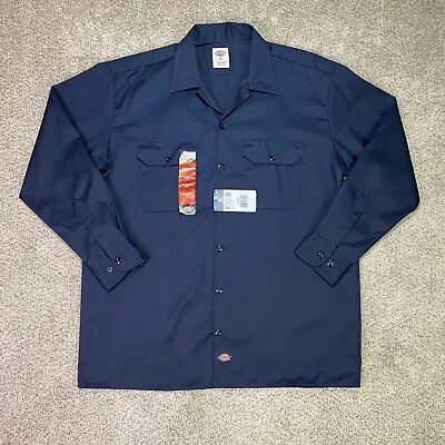 Dickies Shirt Mens Large Dark Navy Long Sleeve Twill Original Fit Work Mechanic • $29.99