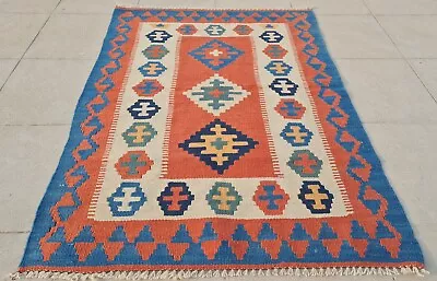 Authentic Hand Knotted Vintage Turkish Kilim Kilm Wool Area Rug 3.5 X 2.6 Ft • $10.50