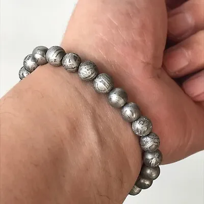 Aletai Iron Meteorite Etched Perfect Bracelets Handmade Original Color Beads 8mm • $399