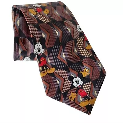 Disney Mickey Unlimited Necktie Mickey Mouse Geometric Men's Tie Polyester Brown • $10.99