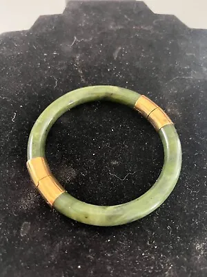 Vintage Jade Bangle Bracelet Hinged With Gold Tone Fittings • $55