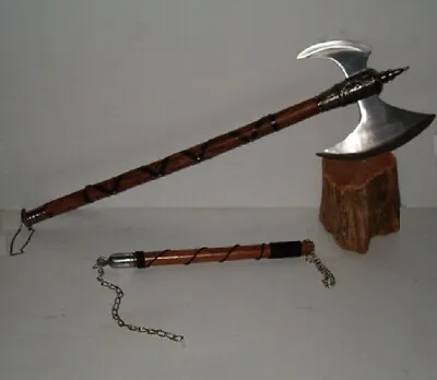 2 Pc.  Medieval Axe Set 32  Tribal Axe And Flail / Mace Free Shipping • $89.10
