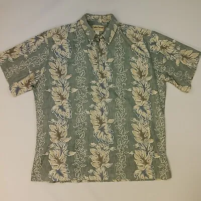 Hawaiian Shirt GENUINE Made USA Vintage LARGE Relaxed Fit Leaf Half Button Down • £18.69