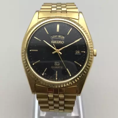 Vtg Seiko SQ Watch Men 36mm Gold Tone Day Date 5Y23-8A69 New Battery 6.25  • $103.49