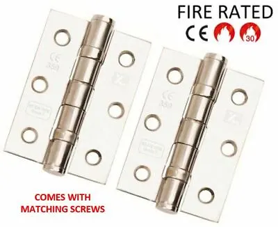 Internal 3  Door Hinge Ball Bearing 76mm Fire Rated Chrome With SCREWS • £1.40