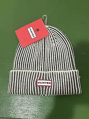 HUNTER Boots Green And White Striped Logo Beanie Hat New With Tags • $45